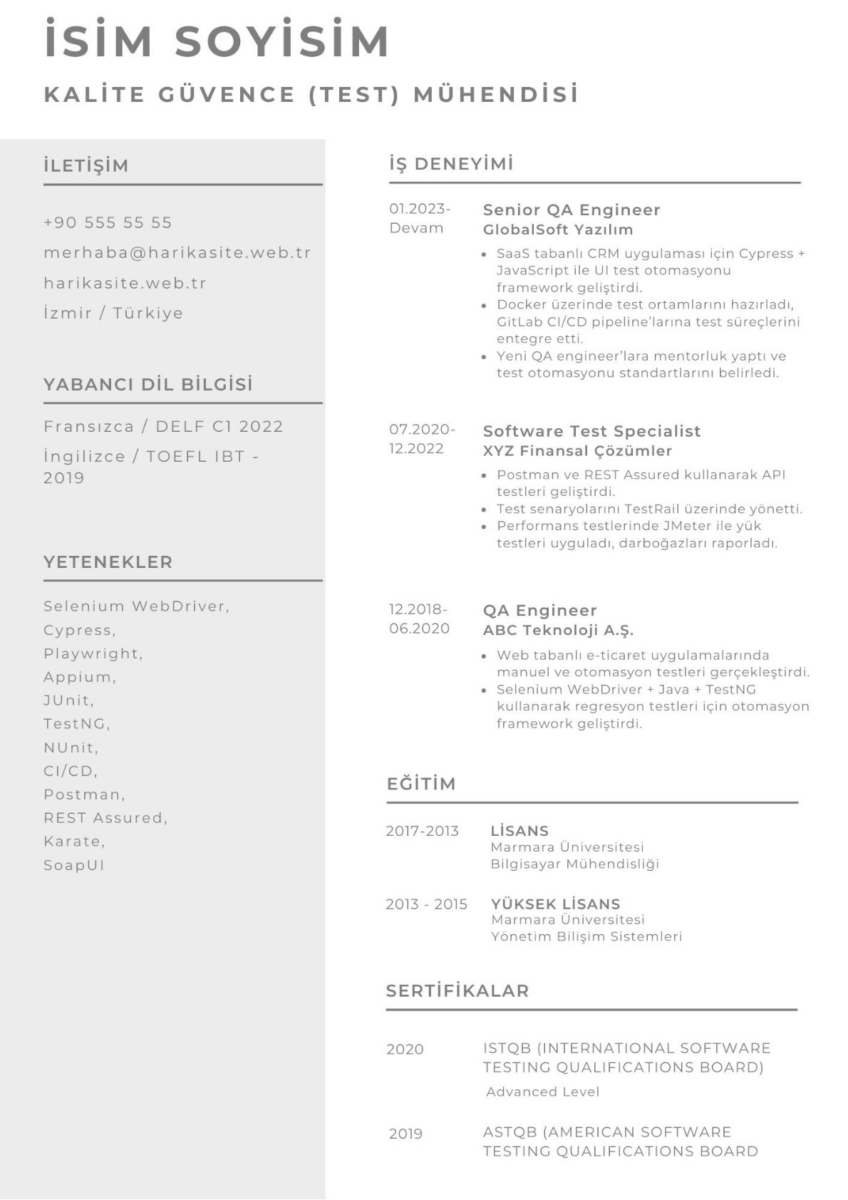 QA (Test) Engineer CV